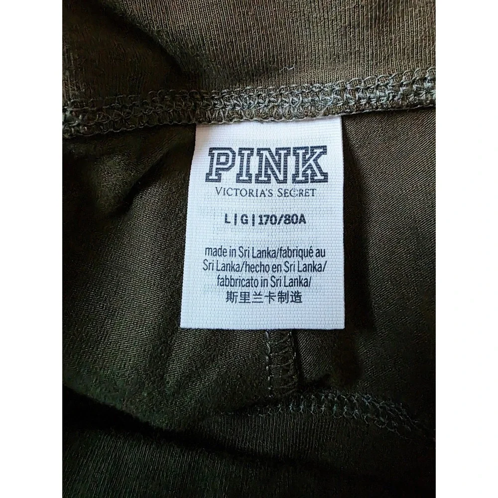 PINK‎ Victoria's Secret Olive Green Floral Logo Leggings L Athleisure